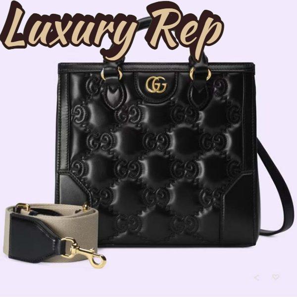 Replica Gucci Women GG Matelassé Mini Top Handle Bag Black Leather Double G