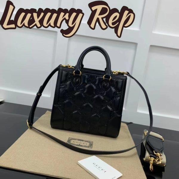 Replica Gucci Women GG Matelassé Mini Top Handle Bag Black Leather Double G 3