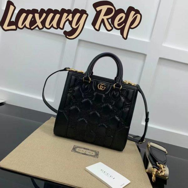 Replica Gucci Women GG Matelassé Mini Top Handle Bag Black Leather Double G 4