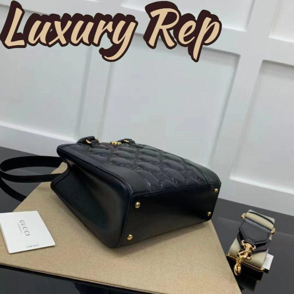 Replica Gucci Women GG Matelassé Mini Top Handle Bag Black Leather Double G 5