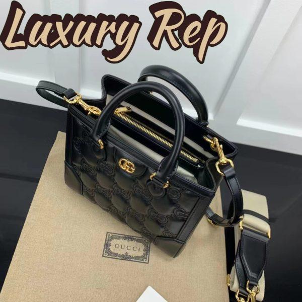 Replica Gucci Women GG Matelassé Mini Top Handle Bag Black Leather Double G 6