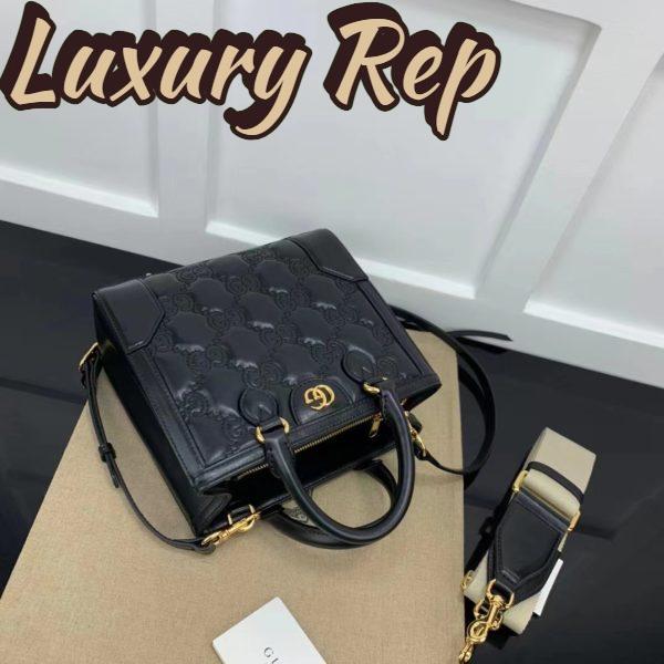 Replica Gucci Women GG Matelassé Mini Top Handle Bag Black Leather Double G 7