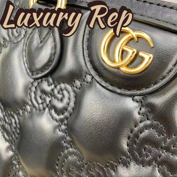Replica Gucci Women GG Matelassé Mini Top Handle Bag Black Leather Double G 9