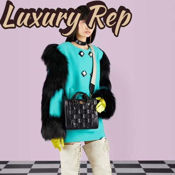 Replica Gucci Women GG Matelassé Mini Top Handle Bag Black Leather Double G 12