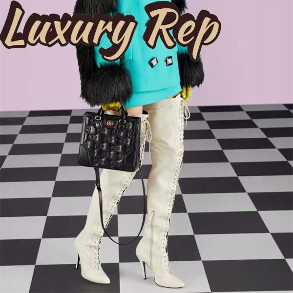 Replica Gucci Women GG Matelassé Mini Top Handle Bag Black Leather Double G 13
