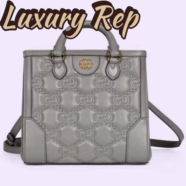 Replica Gucci Women GG Matelassé Mini Top Handle Bag Dusty Grey Leather Double G 2
