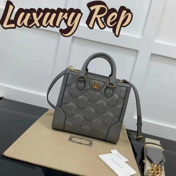 Replica Gucci Women GG Matelassé Mini Top Handle Bag Dusty Grey Leather Double G 3