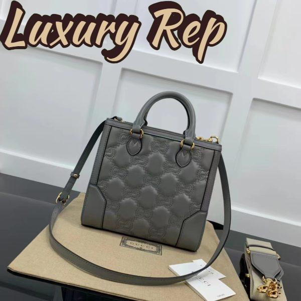 Replica Gucci Women GG Matelassé Mini Top Handle Bag Dusty Grey Leather Double G 4