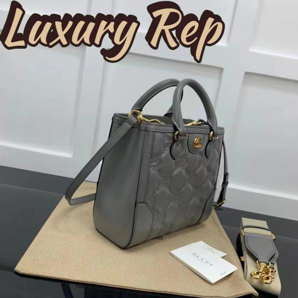 Replica Gucci Women GG Matelassé Mini Top Handle Bag Dusty Grey Leather Double G 5