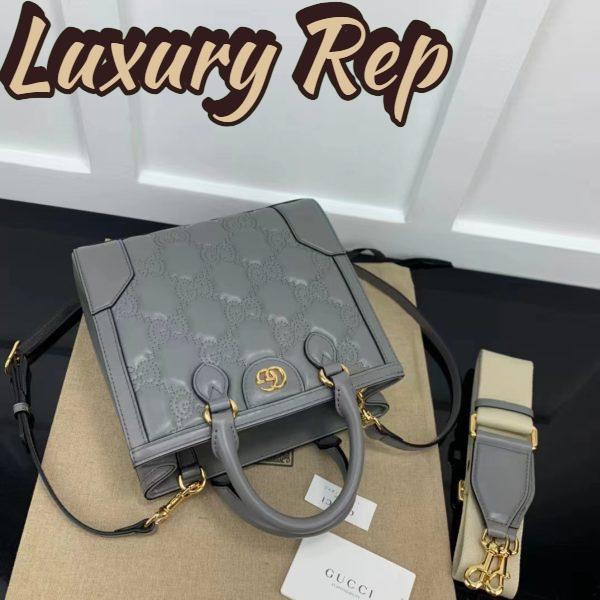 Replica Gucci Women GG Matelassé Mini Top Handle Bag Dusty Grey Leather Double G 6