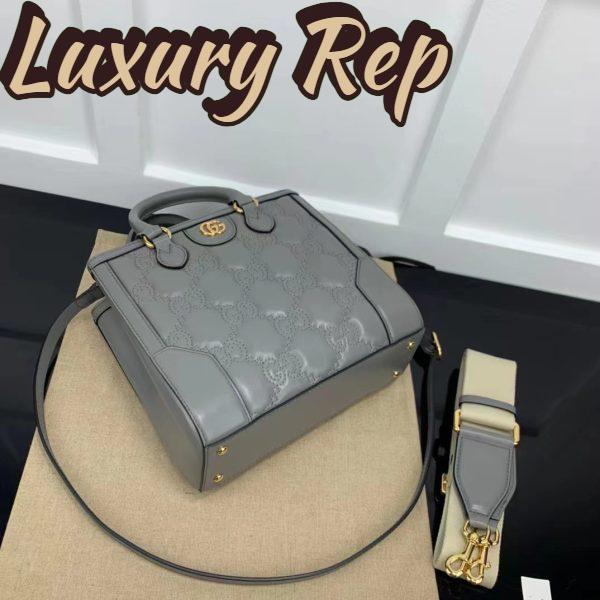 Replica Gucci Women GG Matelassé Mini Top Handle Bag Dusty Grey Leather Double G 7