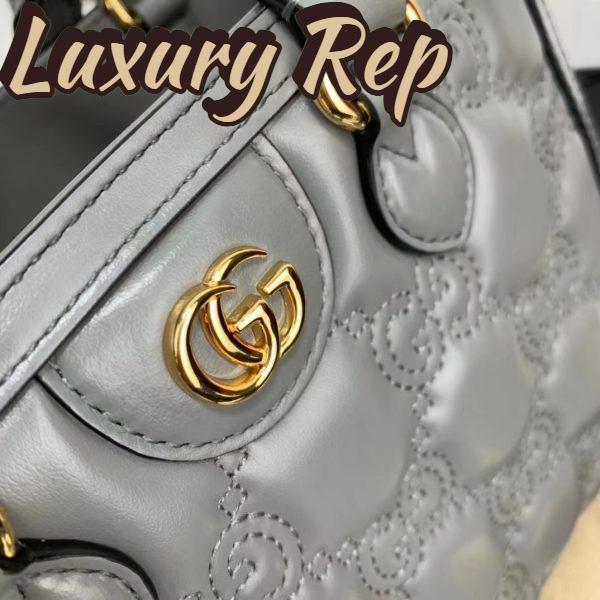 Replica Gucci Women GG Matelassé Mini Top Handle Bag Dusty Grey Leather Double G 9