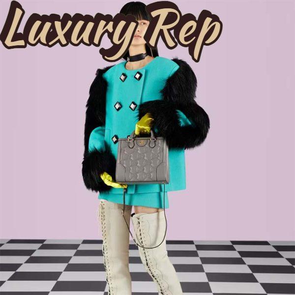 Replica Gucci Women GG Matelassé Mini Top Handle Bag Dusty Grey Leather Double G 12