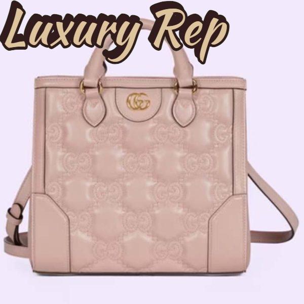 Replica Gucci Women GG Matelassé Mini Top Handle Bag Pink Leather Double G