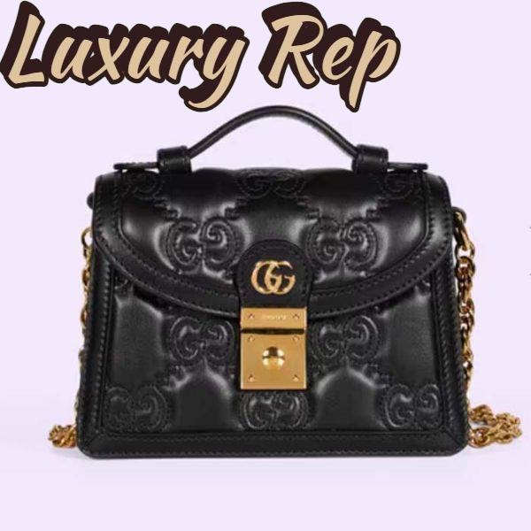Replica Gucci Women GG Matelassé Small Top Handle Bag Black Leather Double G 2