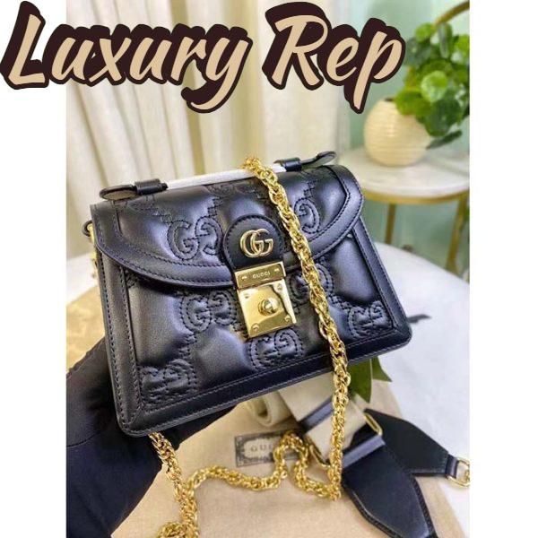 Replica Gucci Women GG Matelassé Small Top Handle Bag Black Leather Double G 3