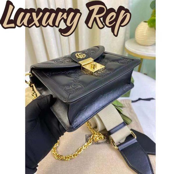 Replica Gucci Women GG Matelassé Small Top Handle Bag Black Leather Double G 4