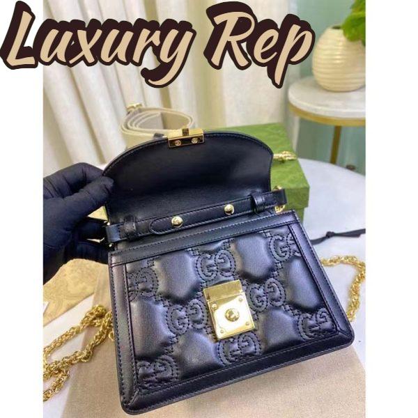 Replica Gucci Women GG Matelassé Small Top Handle Bag Black Leather Double G 6