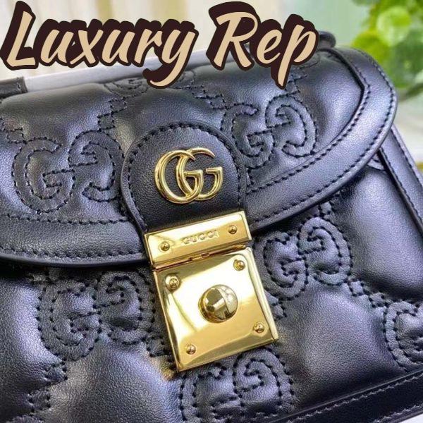 Replica Gucci Women GG Matelassé Small Top Handle Bag Black Leather Double G 8