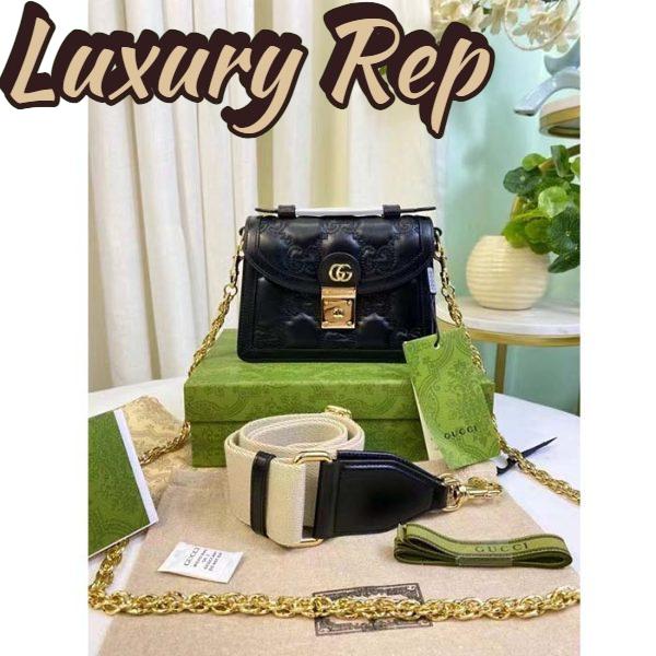 Replica Gucci Women GG Matelassé Small Top Handle Bag Black Leather Double G 9