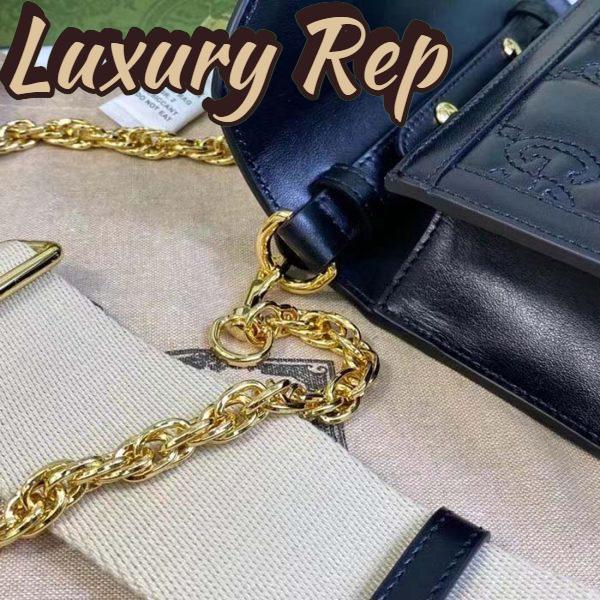 Replica Gucci Women GG Matelassé Small Top Handle Bag Black Leather Double G 10