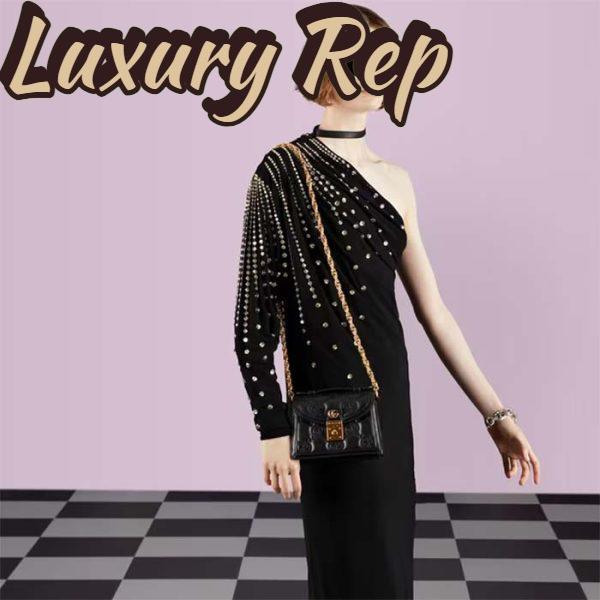 Replica Gucci Women GG Matelassé Small Top Handle Bag Black Leather Double G 13