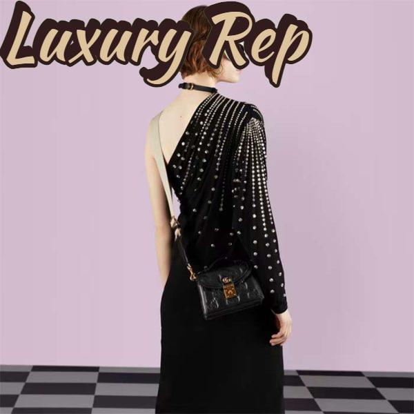 Replica Gucci Women GG Matelassé Small Top Handle Bag Black Leather Double G 14