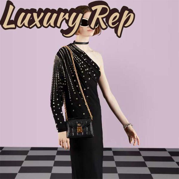 Replica Gucci Women GG Matelassé Small Top Handle Bag Black Leather Double G 15