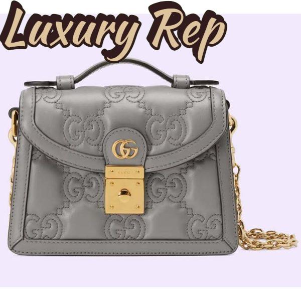Replica Gucci Women GG Matelassé Small Top Handle Bag Dusty Grey Leather Double G