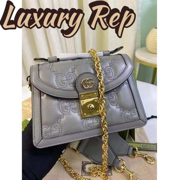 Replica Gucci Women GG Matelassé Small Top Handle Bag Dusty Grey Leather Double G 3