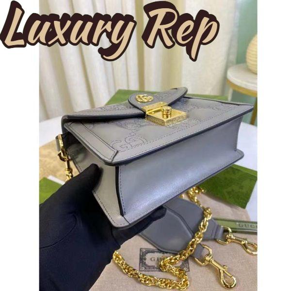 Replica Gucci Women GG Matelassé Small Top Handle Bag Dusty Grey Leather Double G 4