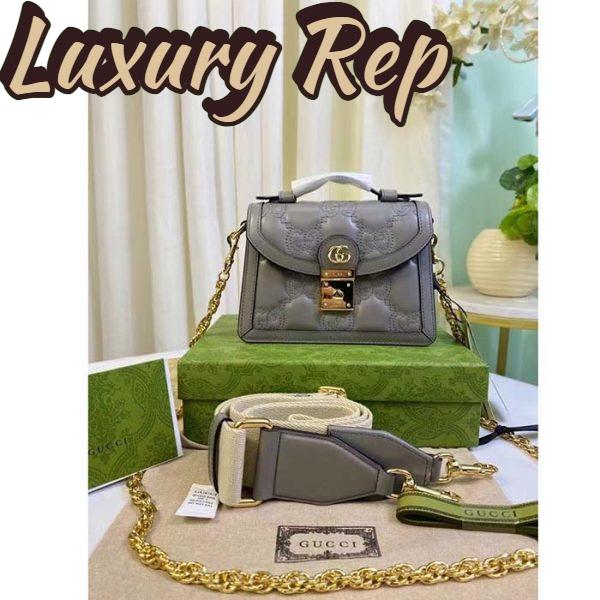 Replica Gucci Women GG Matelassé Small Top Handle Bag Dusty Grey Leather Double G 5