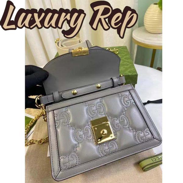Replica Gucci Women GG Matelassé Small Top Handle Bag Dusty Grey Leather Double G 7