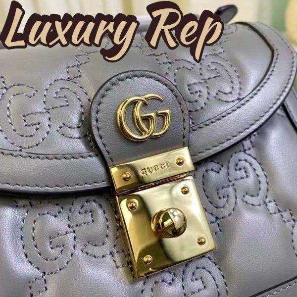 Replica Gucci Women GG Matelassé Small Top Handle Bag Dusty Grey Leather Double G 9