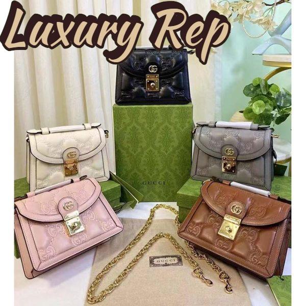 Replica Gucci Women GG Matelassé Small Top Handle Bag Dusty Grey Leather Double G 12