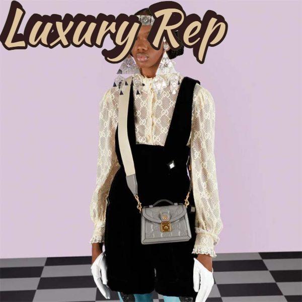 Replica Gucci Women GG Matelassé Small Top Handle Bag Dusty Grey Leather Double G 13