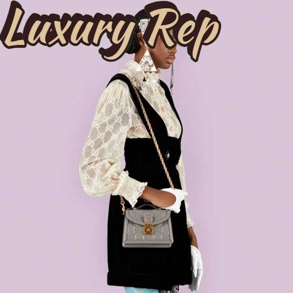 Replica Gucci Women GG Matelassé Small Top Handle Bag Dusty Grey Leather Double G 14