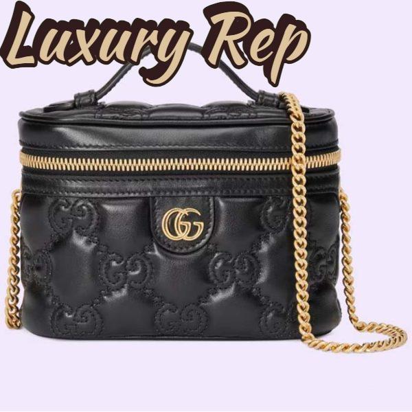 Replica Gucci Women GG Matelassé Top Handle Mini Bag Black Leather Double G