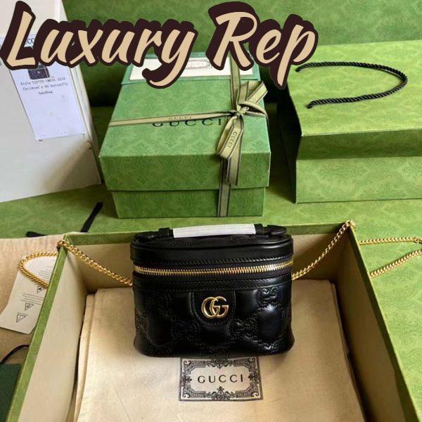 Replica Gucci Women GG Matelassé Top Handle Mini Bag Black Leather Double G 3