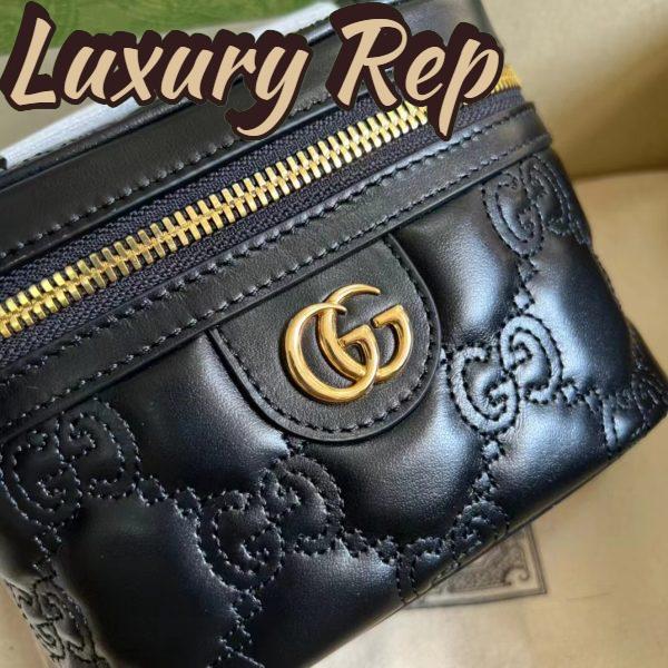 Replica Gucci Women GG Matelassé Top Handle Mini Bag Black Leather Double G 4