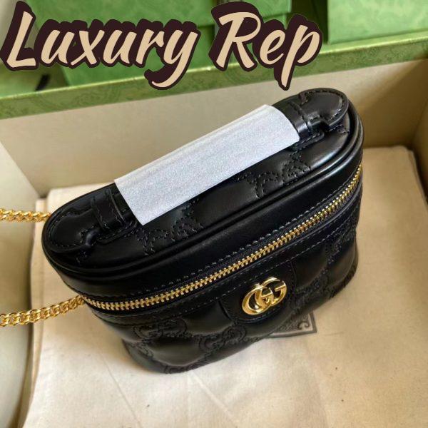 Replica Gucci Women GG Matelassé Top Handle Mini Bag Black Leather Double G 5