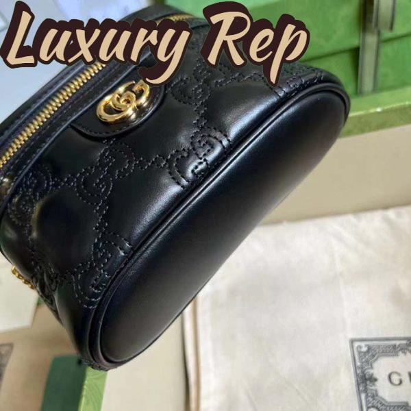 Replica Gucci Women GG Matelassé Top Handle Mini Bag Black Leather Double G 6