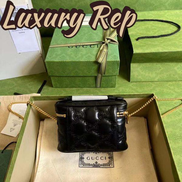 Replica Gucci Women GG Matelassé Top Handle Mini Bag Black Leather Double G 8
