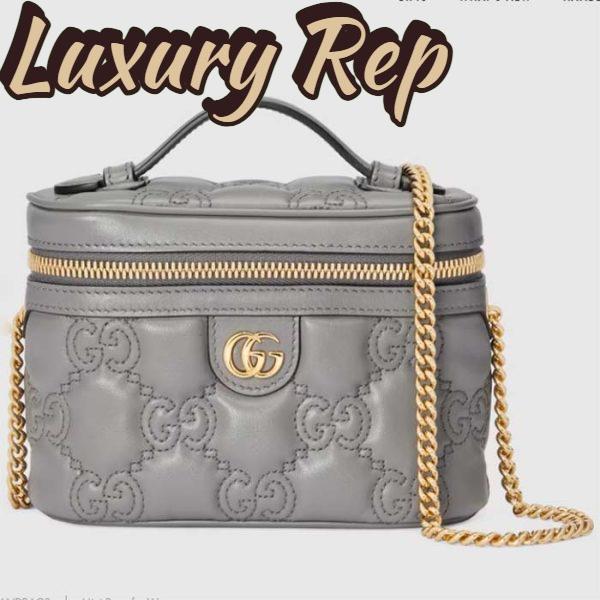 Replica Gucci Women GG Matelassé Top Handle Mini Bag Grey Leather Double G 2
