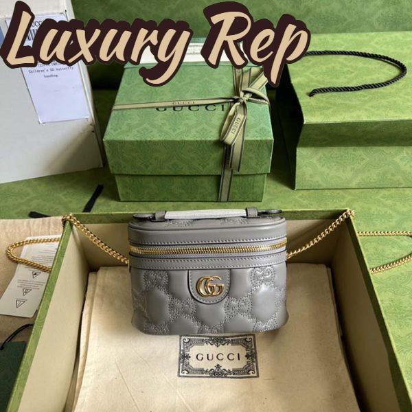 Replica Gucci Women GG Matelassé Top Handle Mini Bag Grey Leather Double G 3