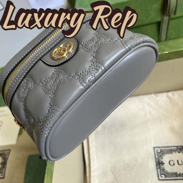 Replica Gucci Women GG Matelassé Top Handle Mini Bag Grey Leather Double G 4