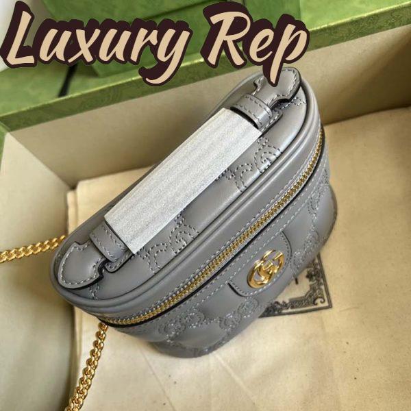 Replica Gucci Women GG Matelassé Top Handle Mini Bag Grey Leather Double G 5