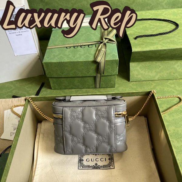 Replica Gucci Women GG Matelassé Top Handle Mini Bag Grey Leather Double G 7