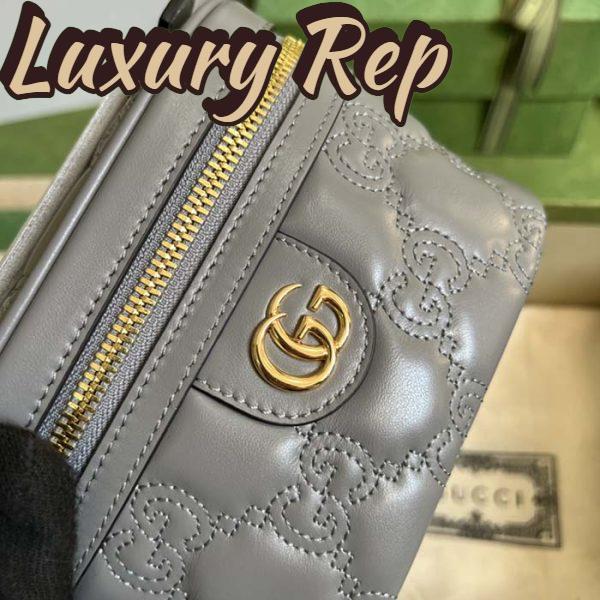 Replica Gucci Women GG Matelassé Top Handle Mini Bag Grey Leather Double G 9