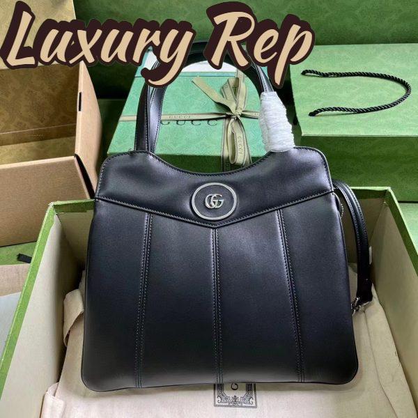 Replica Gucci Women GG Petite GG Small Tote Bag Black Leather Double G 3